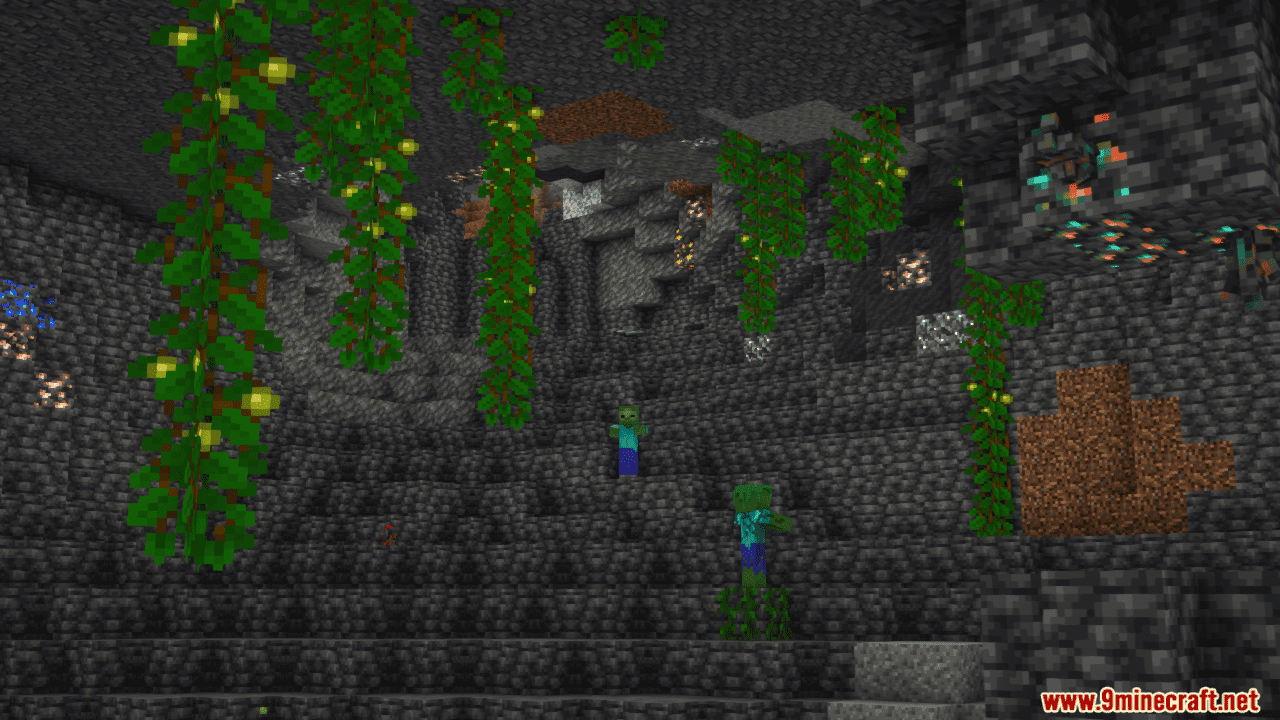 description_1 Underground Jungle Mod (1.20.4) - добавляет биом и структуру подземных джунглей