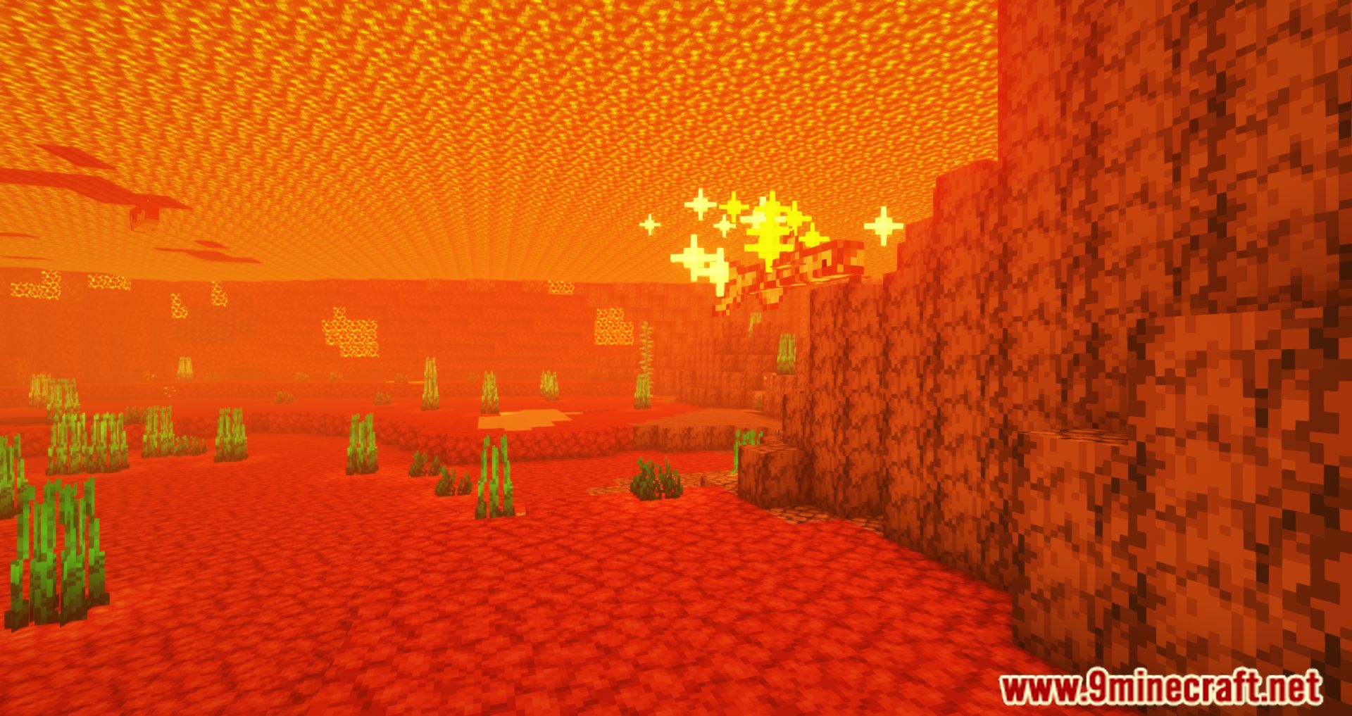 description_8 Nether Depths Upgrade Mod - добавляет флору и фауну в лавовое море.