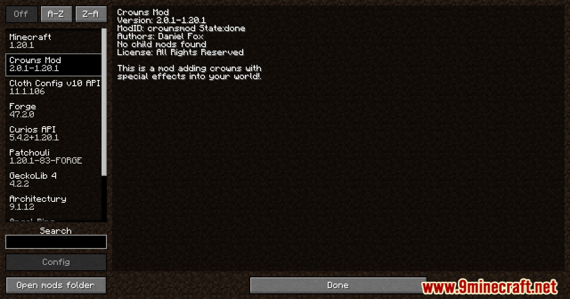 description_0 Crowns Mod (1.20.1) - Создавайте короны и добавляйте специальные эффекты.