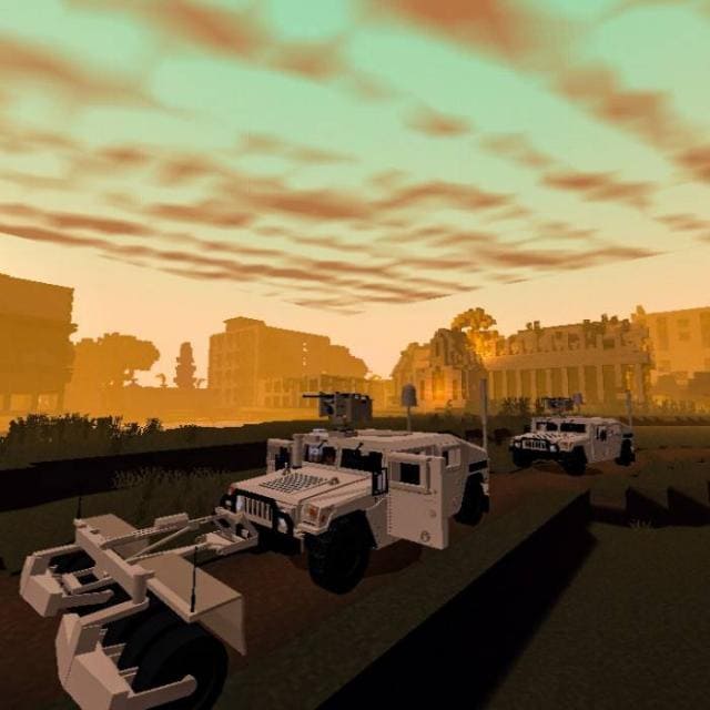 description_0 Military Hummer with weapons and roller.
