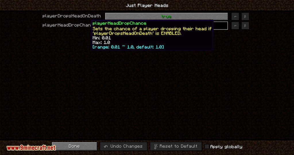 description_7 Mod Just Player Head - o jogador perde a cabeça após a morte