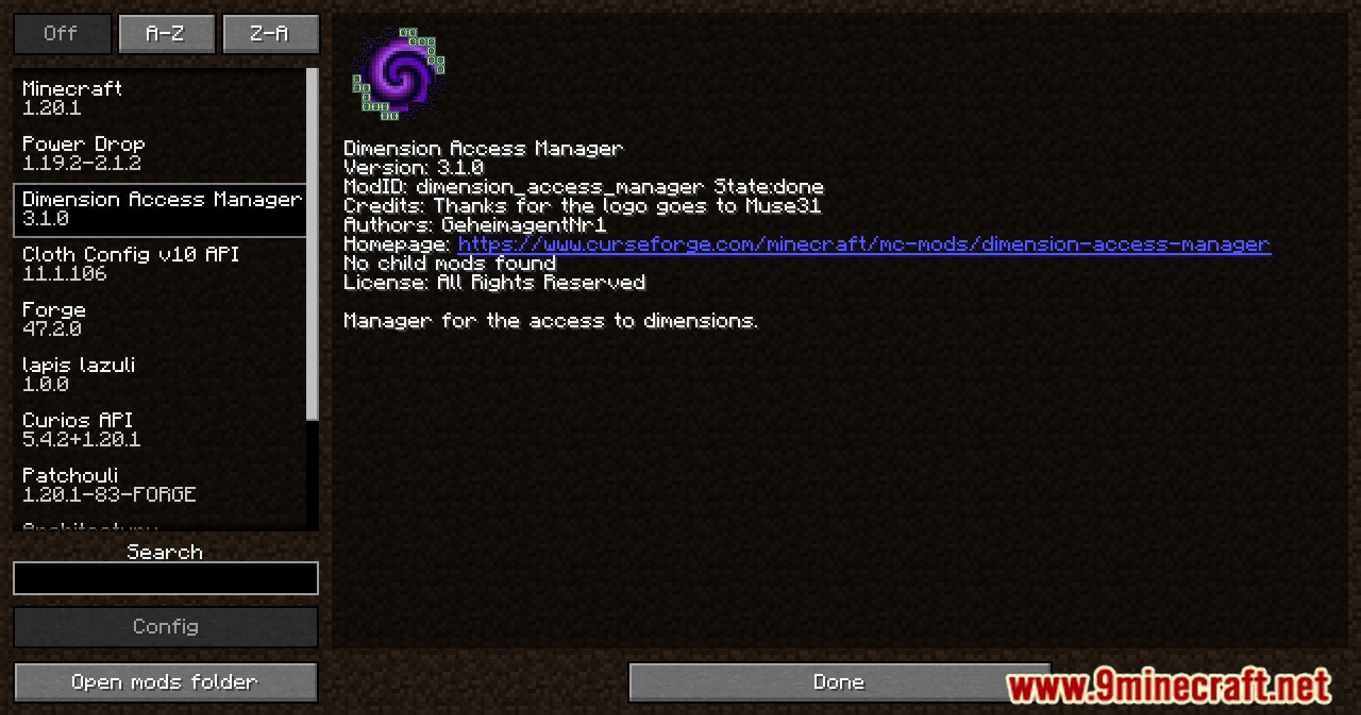 description_0 Dimension Access Manager Mod (1.20.4) - Managing dimensions, customizing the Minecraft world!
