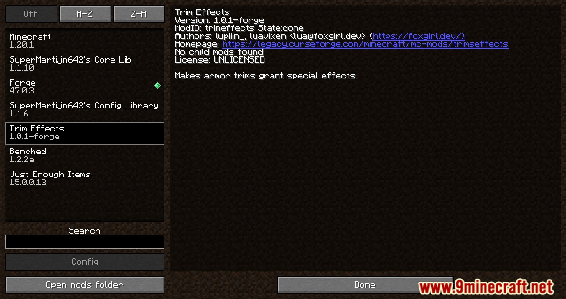 image 1 for Mod TrimsEffects (1.20.5) - armor adjustment for special effects