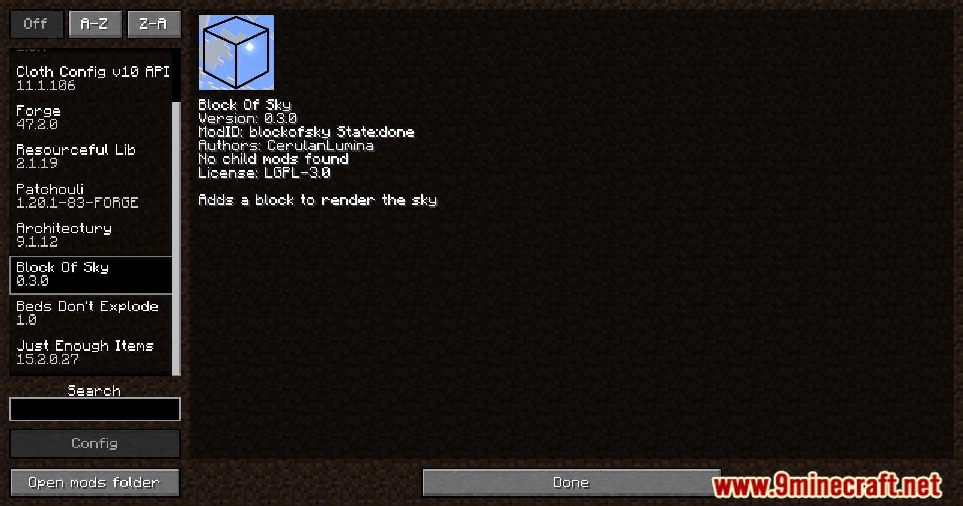 description_0 Block Of Sky Mod (1.20.1) - Взгляд на небо в Minecraft