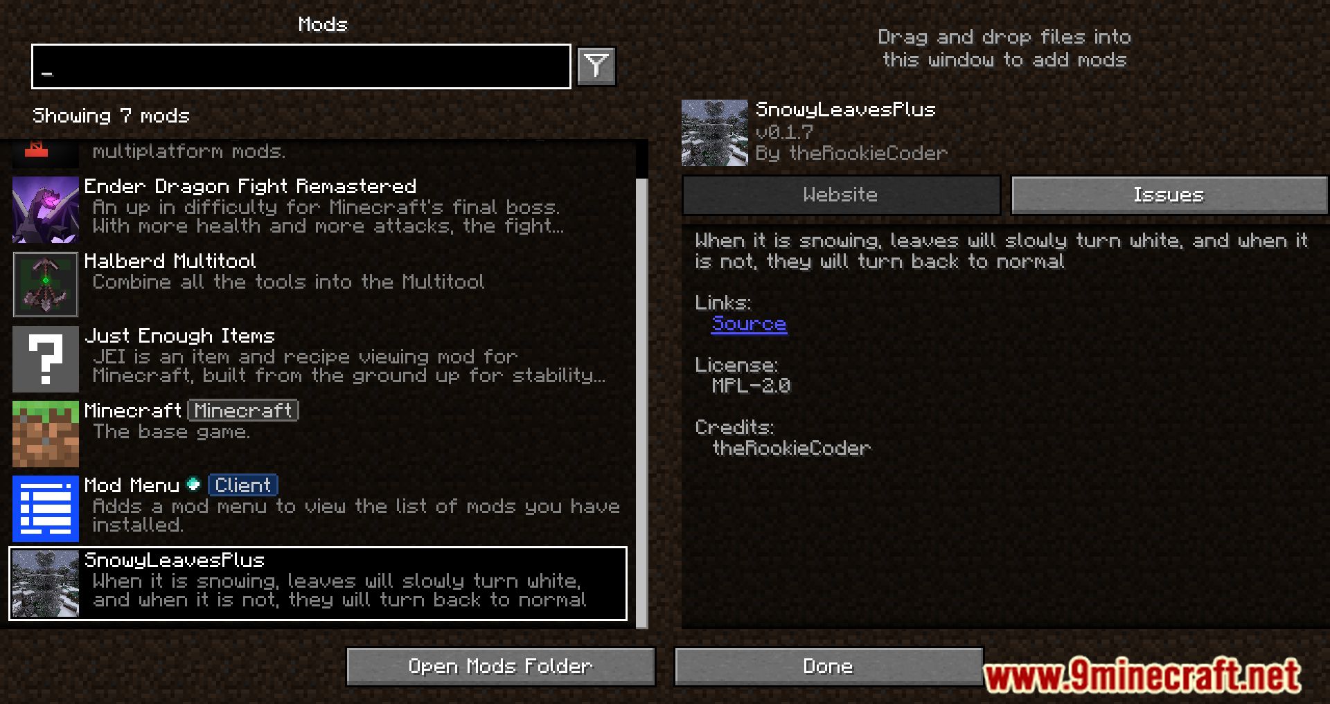 image 1 for Snowy Leaves Plus Mod (1.20.5) - Witness the magic of nature!