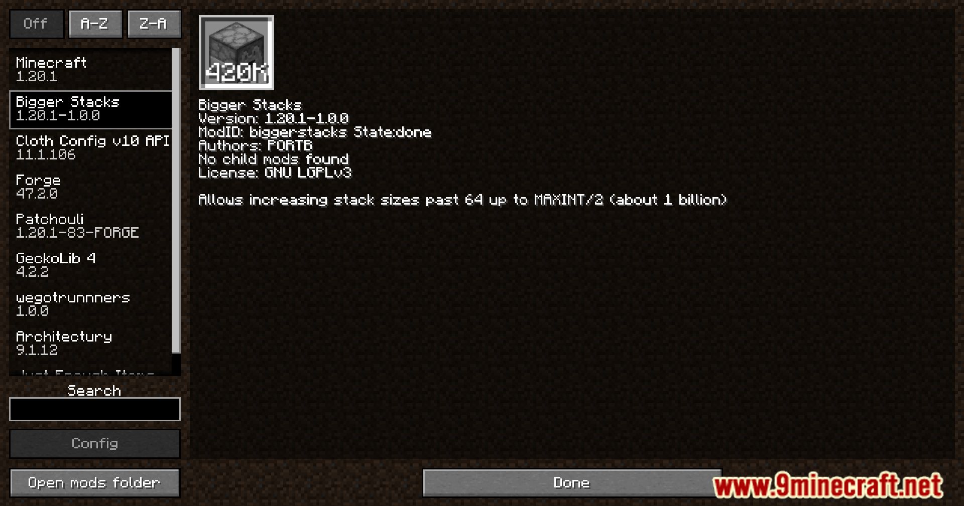 description_0 Bigger Stacks Mod (1.20.1) - ajuste del tamaño de la pila en Minecraft