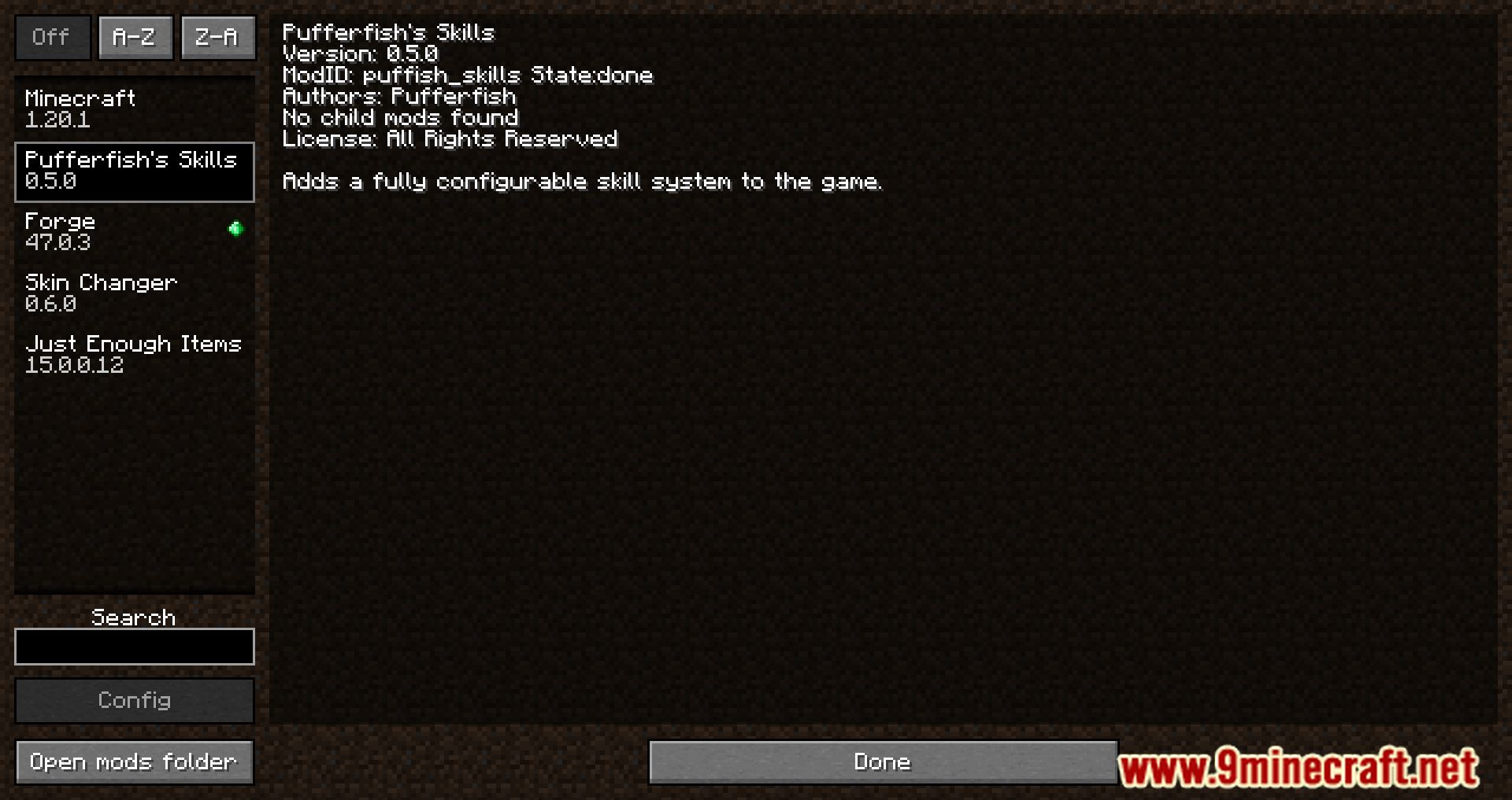 image 1 for Pufferfish's Skills Mod (1.20.4) - rating and experience