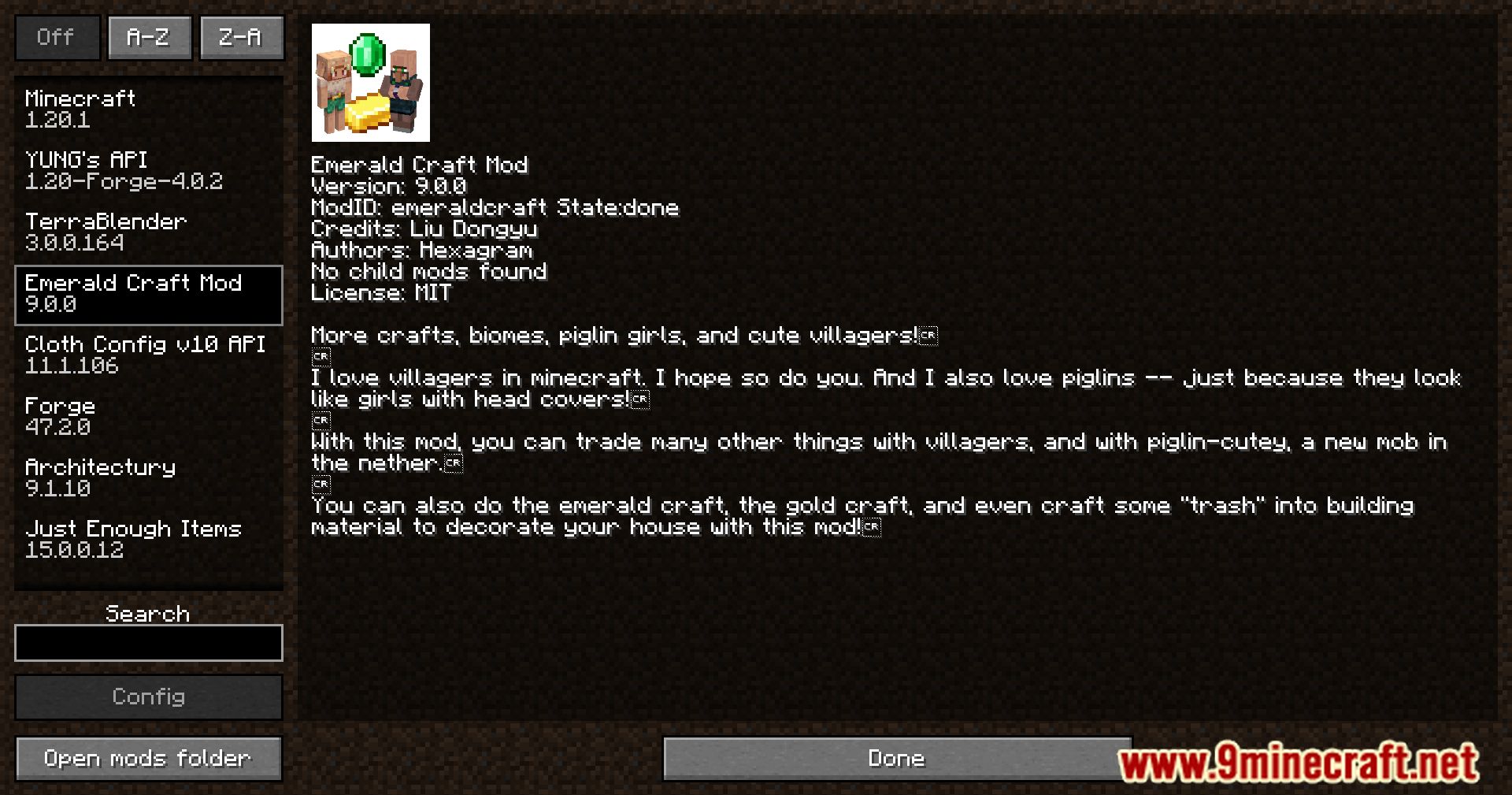 description_0 Emerald Craft Mod 1.20.1 - расширенные профессии сельских жителей и т.д.!