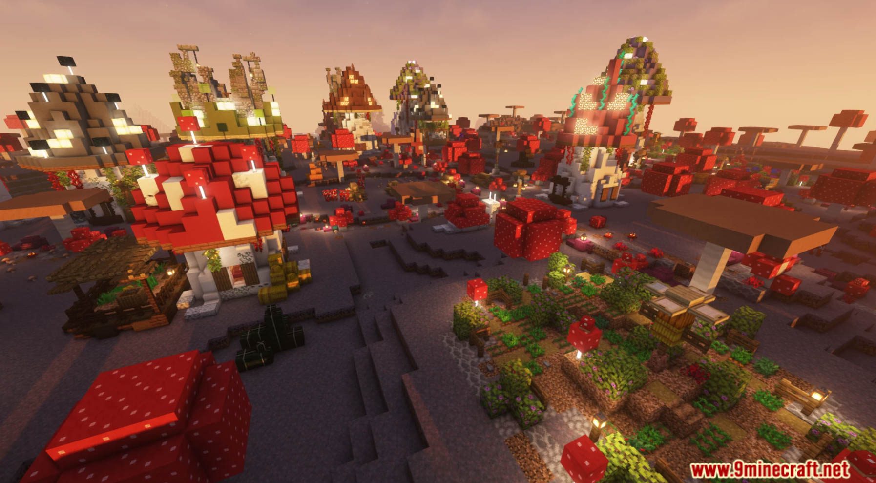 description_8 Mushroom Village Datapack (1.20.4, 1.19.4) - Развивайте свою травяную деревню с помощью грибных чудес!