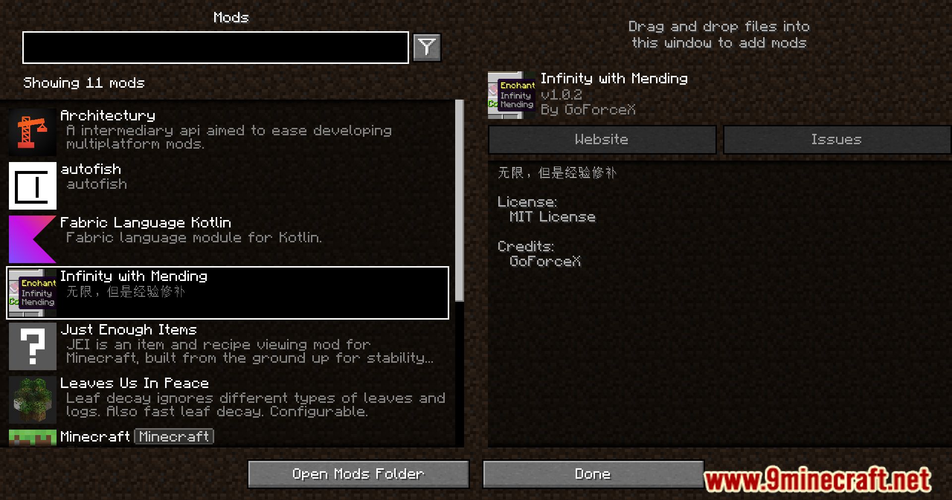 description_0 Infinity With Mending Mod 1.20.1 - Разрушение границ, объединение бесконечности и починки