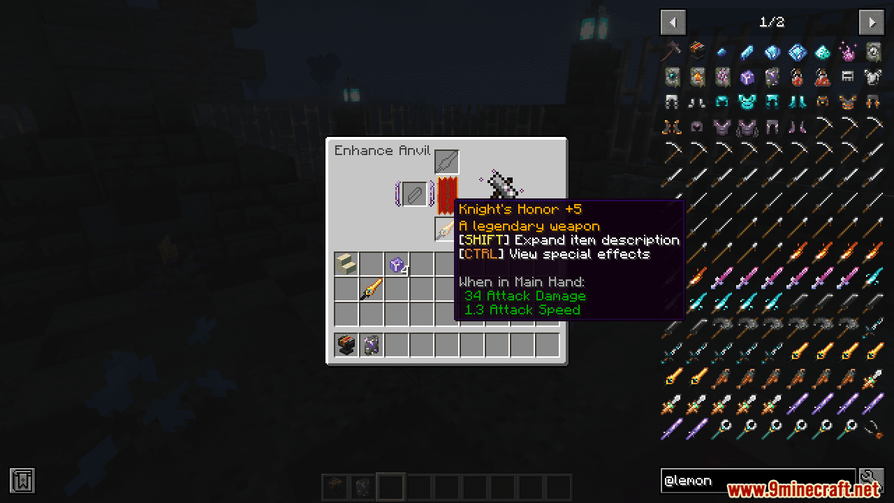 description_5 Lemon Kingdom Artifacts Mod (1.20.1) - Выковывайте и улучшайте свое самое мощное оружие!