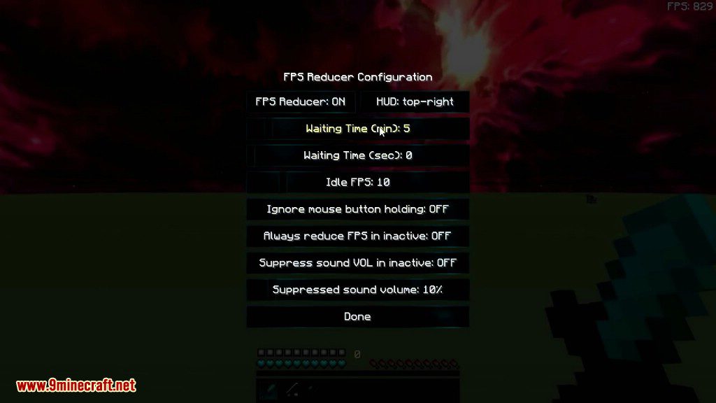description_0 Mod FPS Reducer (1.20.4) - reduces unnecessary load on the GPU and CPU
