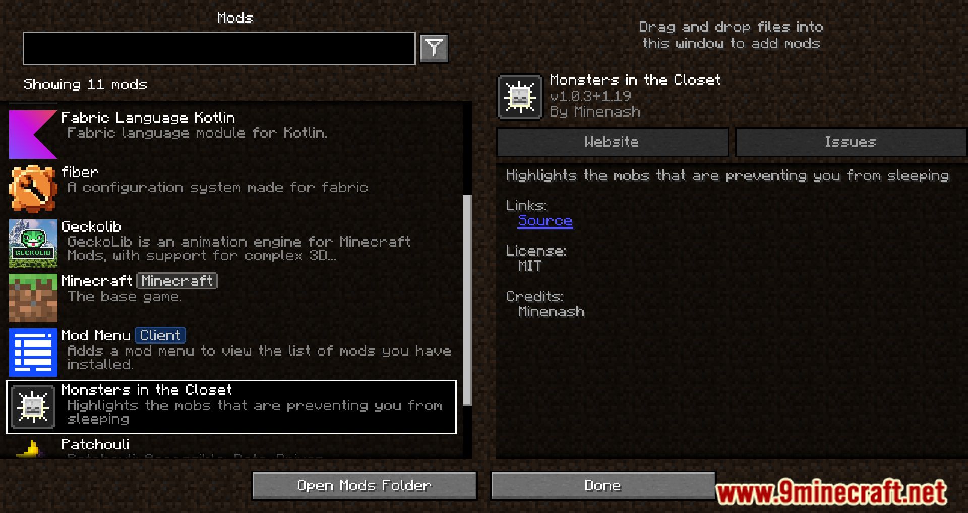 description_0 Monsters In The Closet Mod (1.20.4) - Больше никаких бессонных ночей