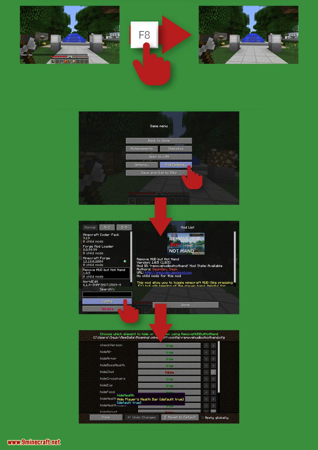 description_6 Мод для удаления HUD вместо рук (1.20.4)
