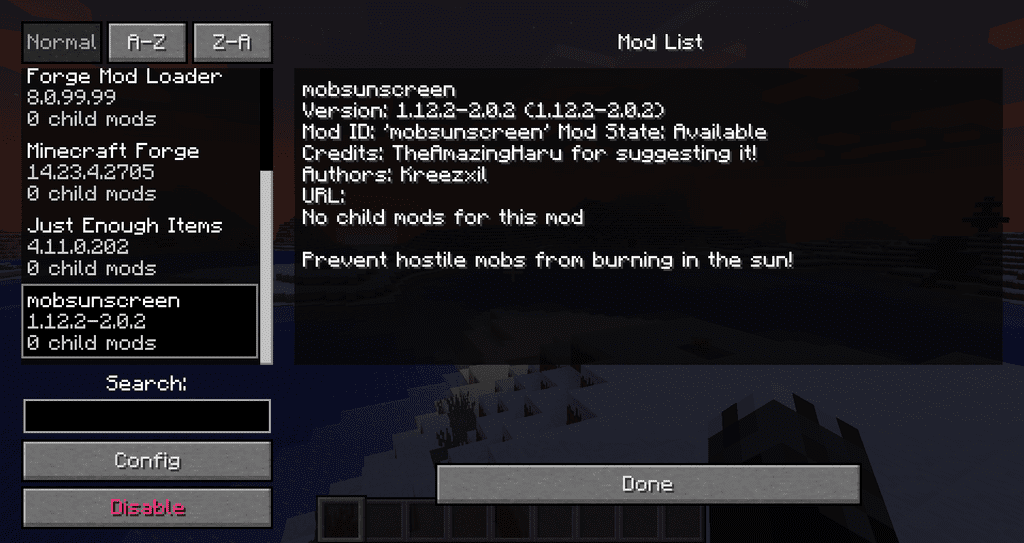 description_0 Mob Sunscreen Module 1.20.2 - Prevents mobs from burning in the sun.