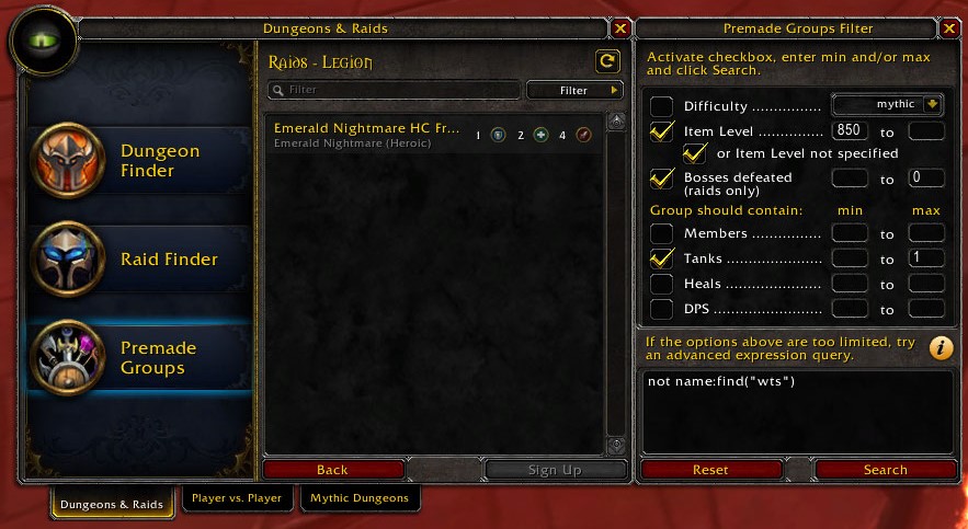 description_2 Premade Groups Filter