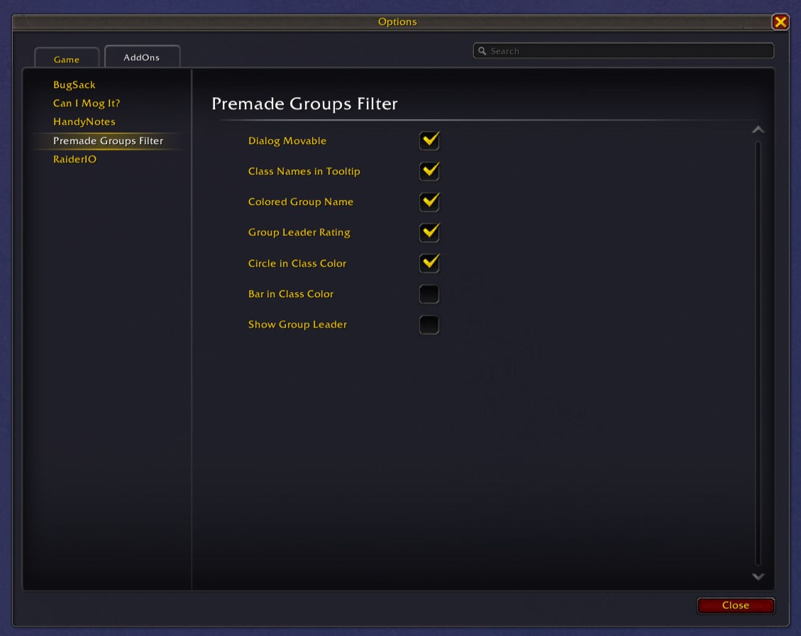 description_5 Premade Groups Filter