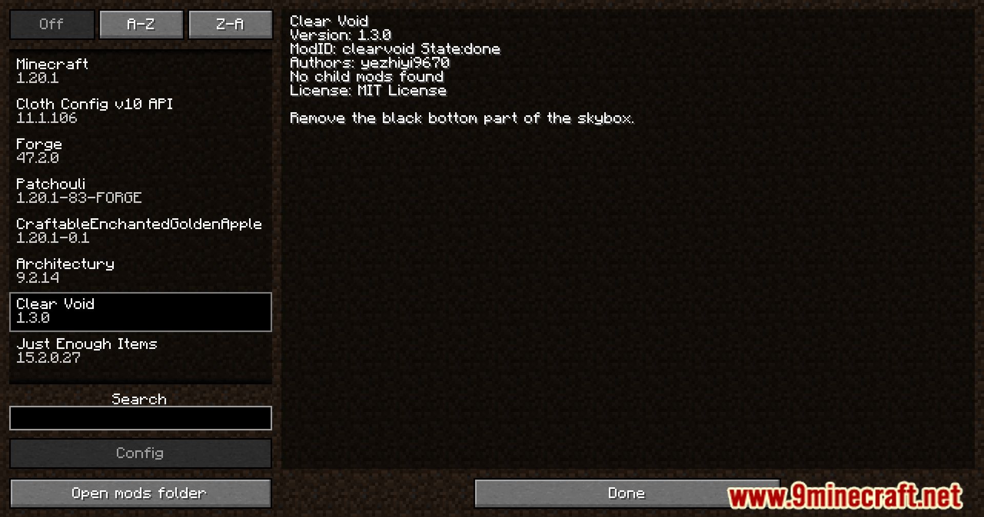 image 1 for Clear Void Mod (1.20.5) - Floating visual improvement