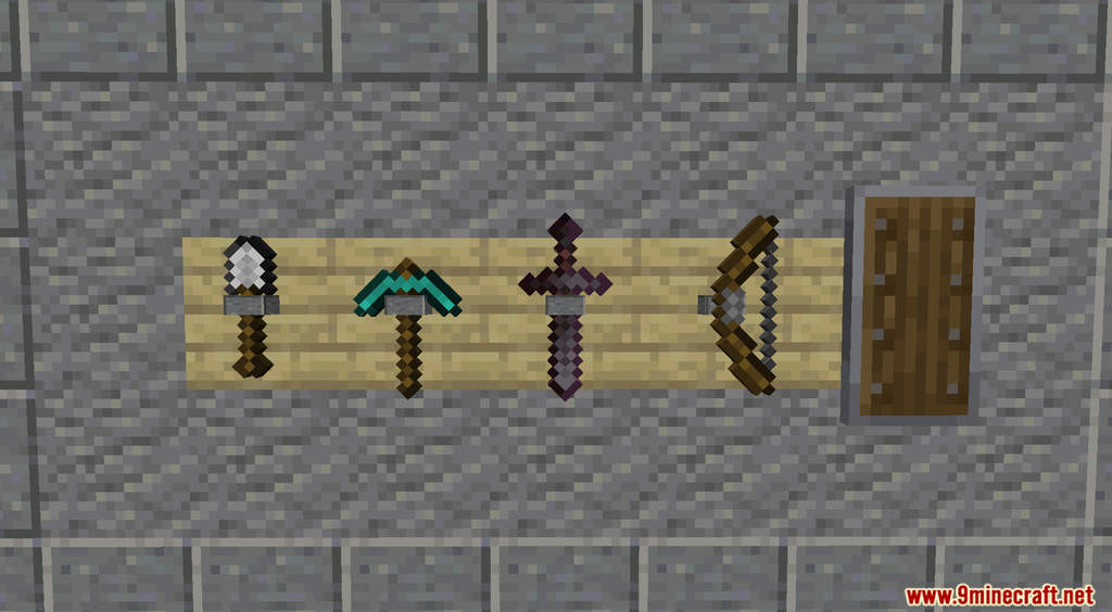 description_9 Tool Rack Data Pack (1.20.2, 1.19.4) - stores tools and weapons!
