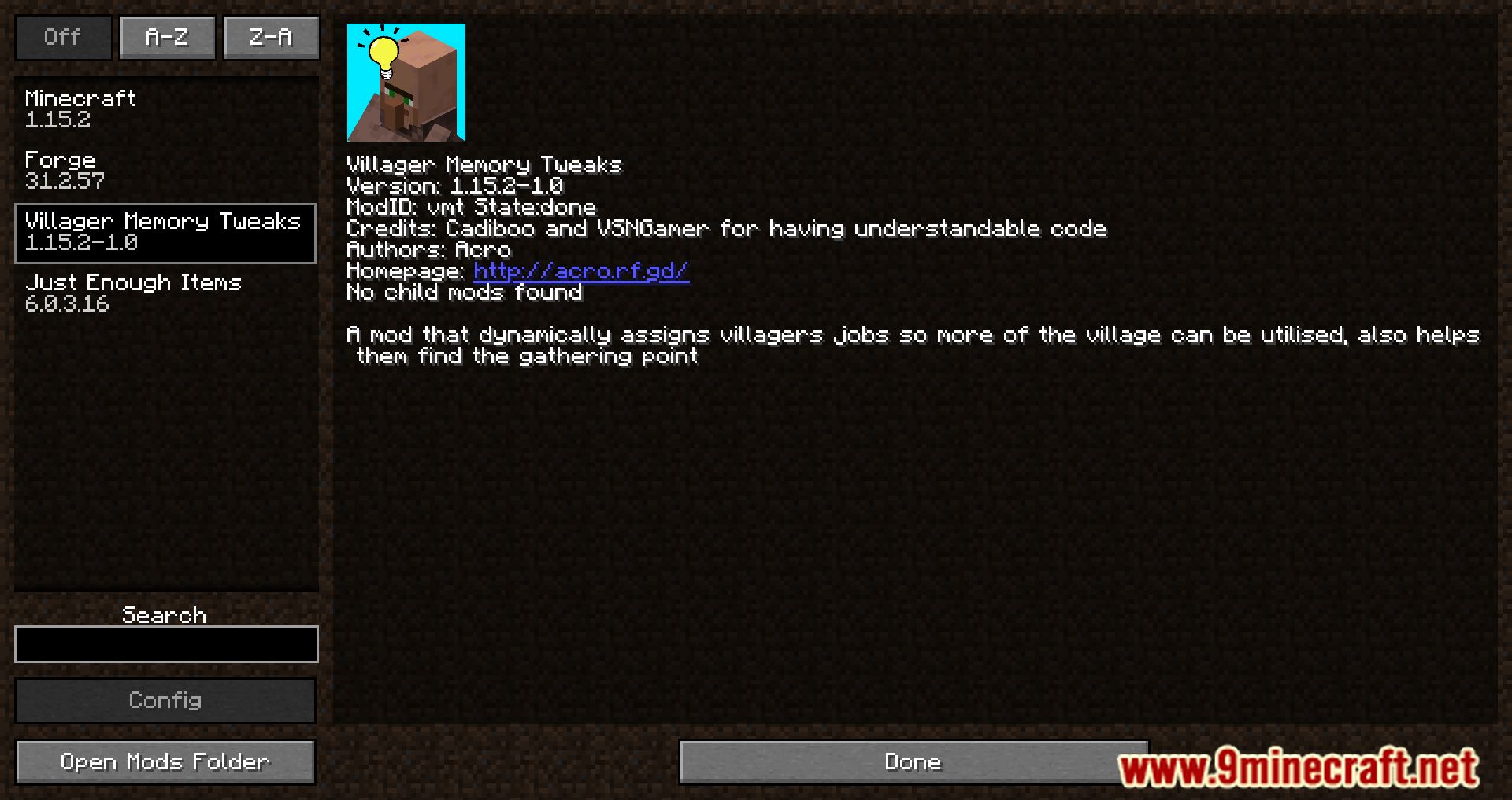 description_0 Villager Memory Tweaks Mod 1.15.2 - Melhorando a inteligência dos aldeões em Minecraft.