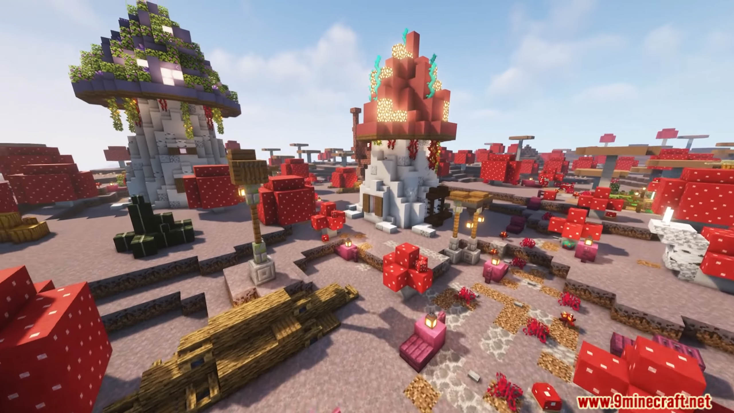 description_6 Mushroom Village Datapack (1.20.4, 1.19.4) - Развивайте свою травяную деревню с помощью грибных чудес!