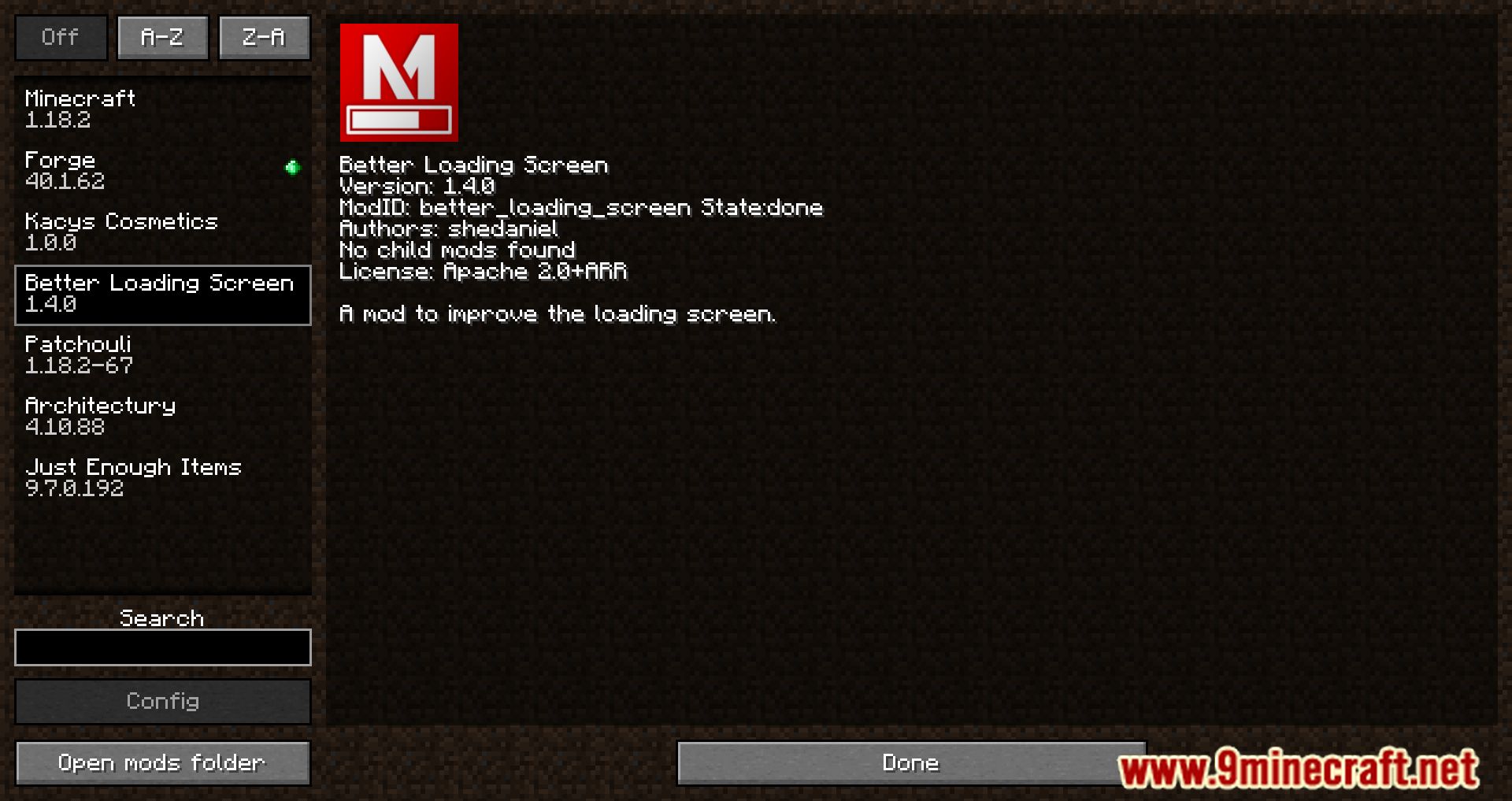 description_0 Shedaniel's Better Loading Screen Mod (1.18.2) - имитирует экран загрузки в стиле Old Forge 1.12.2.