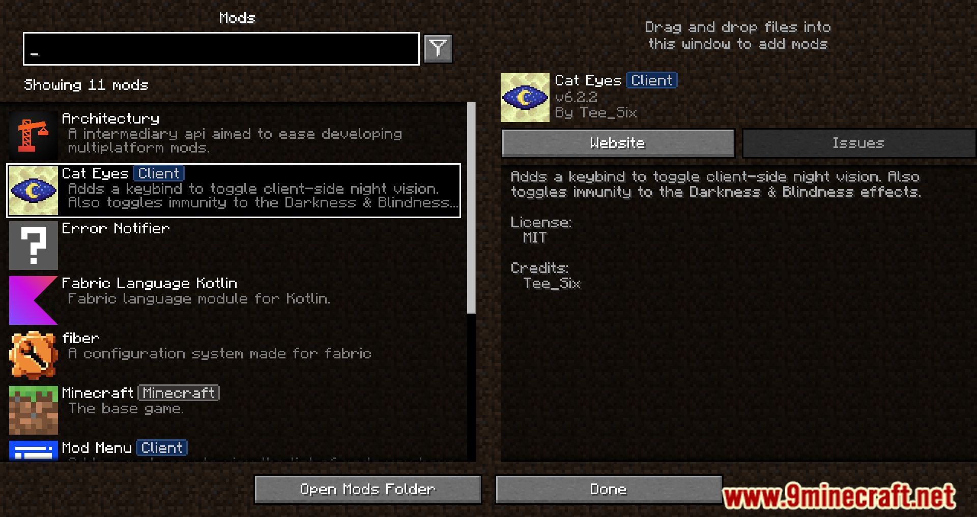 image 1 for Cat's Eye Mod (1.20.6) - improved Minecraft exploration, night vision mode