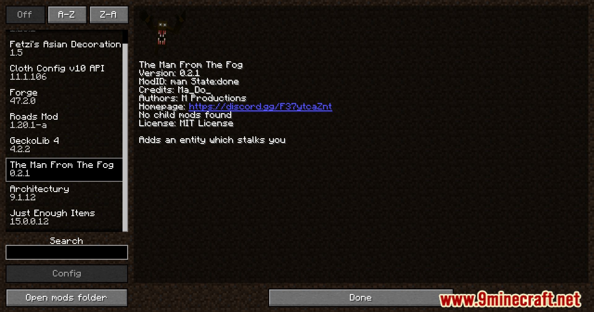 description_0 The Man From The Fog Mod (1.20.1) - раскрытие секретов ужасов в Minecraft.