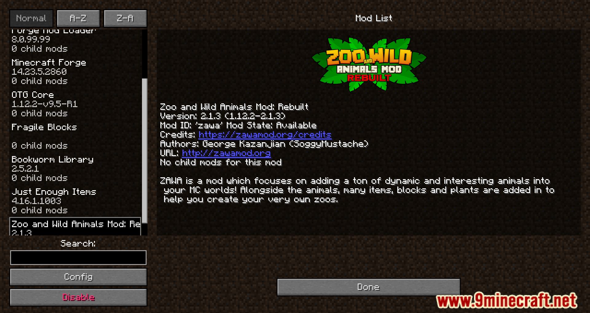 description_0 Zoo & Wild Animals Rebuilt ZAWA Mod (1.12.2) - Zoo y animales salvajes Mod