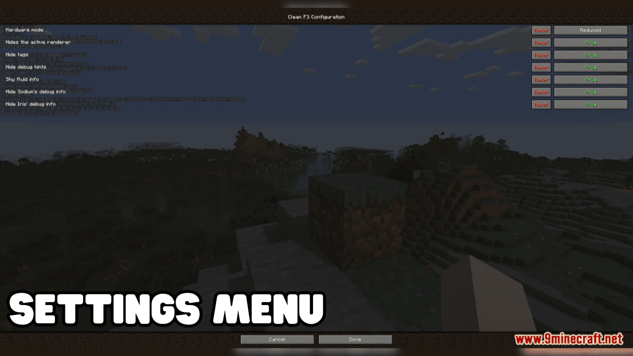 description_2 Limpar mod F3 (1.20.2) - Limpar a tela de depuração