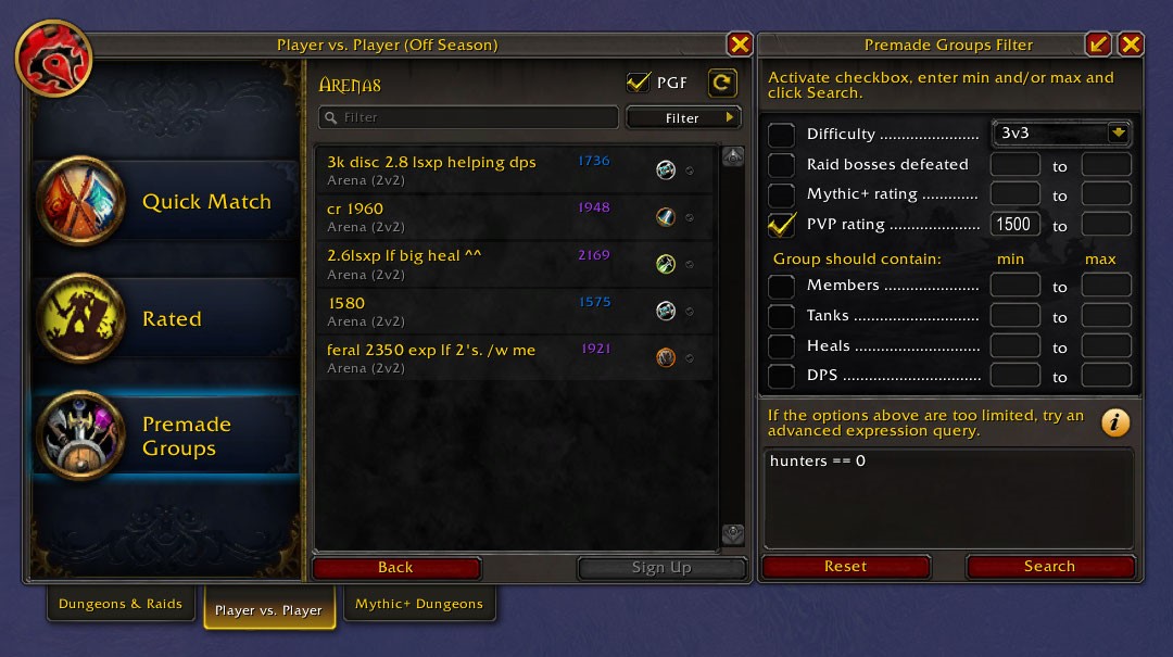 description_4 Premade Groups Filter